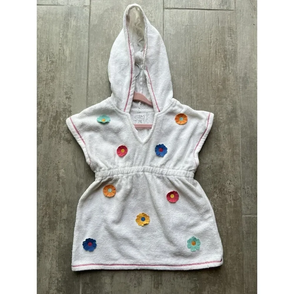 MUD PIE Baby Toddler French Terry Girl Hooded Pool Beach Cover Up Flowers 12-18M